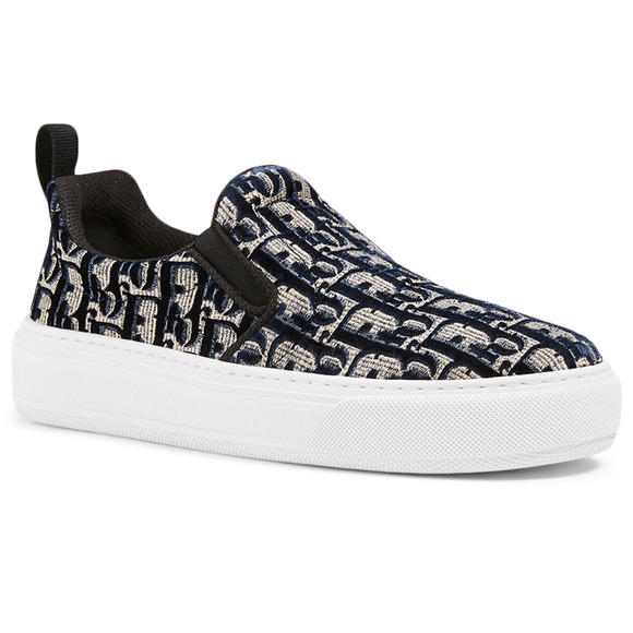 Dior Solar Blue Velvet Oblique Logo White Flat Skate Slip On Low Sneaker 41.5 - Picture 1 of 12